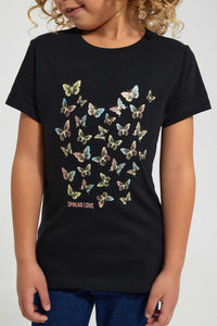 Redtag-Black-Butterfly-Tee-Blouses-Girls-2 to 8 Years