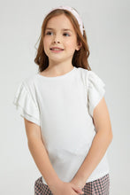Load image into Gallery viewer, Redtag-White-Rib-Fabric-Frill-Sleeve-T-Shirt-Colour:White,-Filter:Girls-(2-to-8-Yrs),-Girls-T-Shirts,-New-In,-New-In-GIR,-Non-Sale,-S22B,-Section:Kidswear,-TBL-Girls-2 to 8 Years
