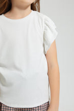 Load image into Gallery viewer, Redtag-White-Rib-Fabric-Frill-Sleeve-T-Shirt-Colour:White,-Filter:Girls-(2-to-8-Yrs),-Girls-T-Shirts,-New-In,-New-In-GIR,-Non-Sale,-S22B,-Section:Kidswear,-TBL-Girls-2 to 8 Years
