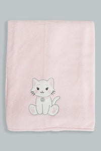 Redtag-Pink-Cat-Fluffy-Blanket-Baby-Blankets-Baby-0 to 12 Months