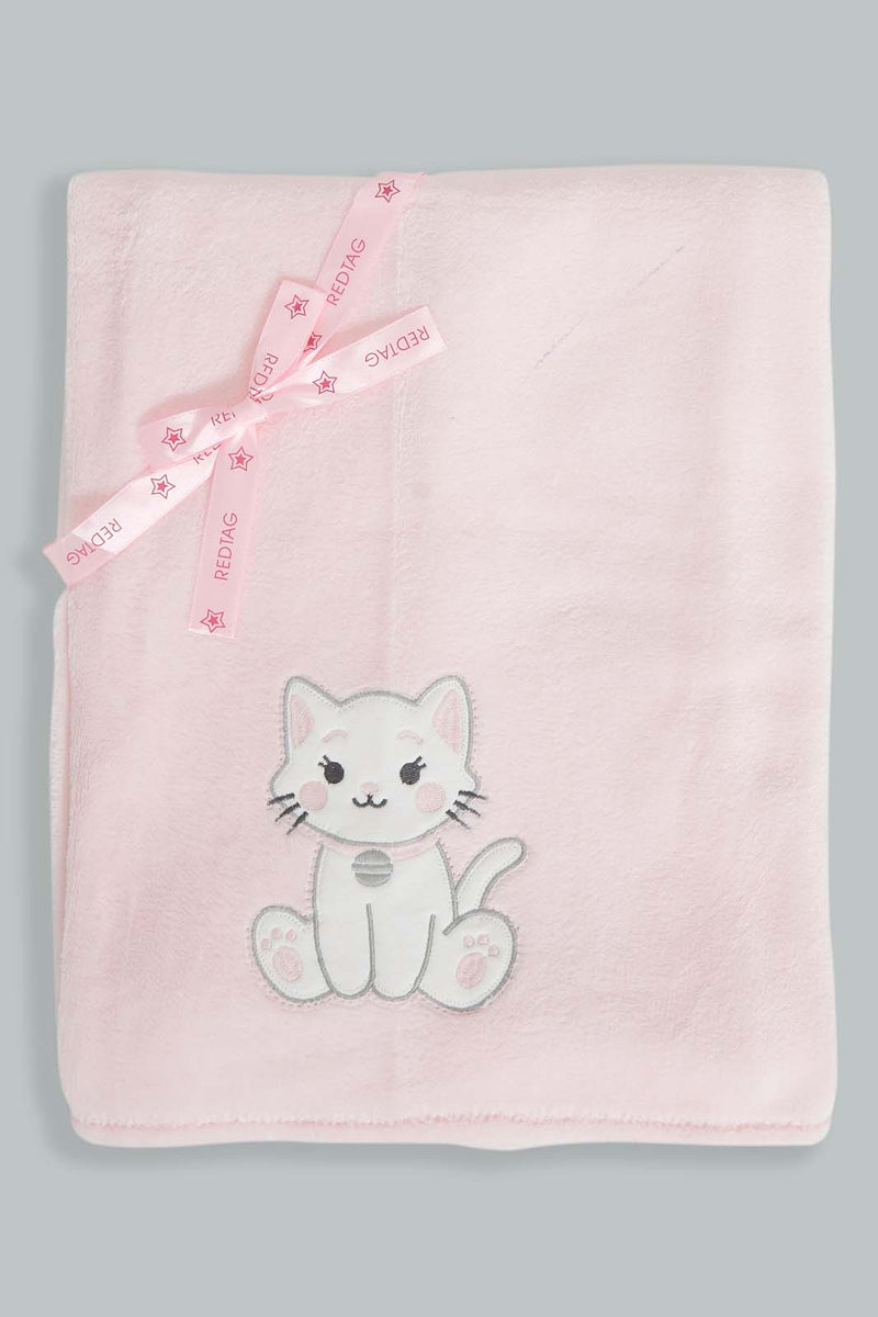 Redtag-Pink-Cat-Fluffy-Blanket-Baby-Blankets-Baby-0 to 12 Months