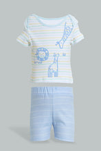 تنزيل الصورة على معرض الصور، Redtag-Blue-Giraffe-T-Shirt-&amp;-Shorts-Set-Colour:Blue,-Filter:Baby-(0-to-12-Mths),-NBF-Sleepsuits,-New-In,-New-In-NBF,-Non-Sale,-S22B,-Section:Kidswear-Baby-0 to 12 Months
