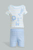 Redtag-Blue-Giraffe-T-Shirt-&-Shorts-Set-Colour:Blue,-Filter:Baby-(0-to-12-Mths),-NBF-Sleepsuits,-New-In,-New-In-NBF,-Non-Sale,-S22B,-Section:Kidswear-Baby-0 to 12 Months