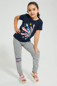 Redtag-Grey-Slogan-Track-Colour:Grey,-Filter:Girls-(2-to-8-Yrs),-Girls-Joggers,-New-In,-New-In-GIR,-Non-Sale,-S22B,-Section:Kidswear,-TBL-Girls-2 to 8 Years