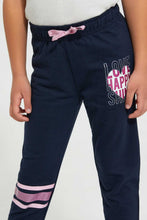 Load image into Gallery viewer, Redtag-Navy-Slogan-Track-Joggers-Girls-2 to 8 Years
