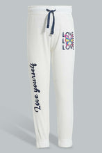 Load image into Gallery viewer, Redtag-Cream-Slogan-Rib-Fabric-Track-Joggers-Girls-2 to 8 Years
