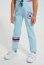 Load image into Gallery viewer, Redtag-Blue-Slogan-Rib-Fabric-Track-Joggers-Girls-2 to 8 Years
