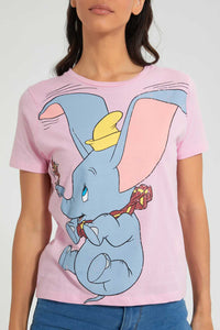 Redtag-Pink-Dumbo-Print-T-Shirt-Active-Tees-Women's-