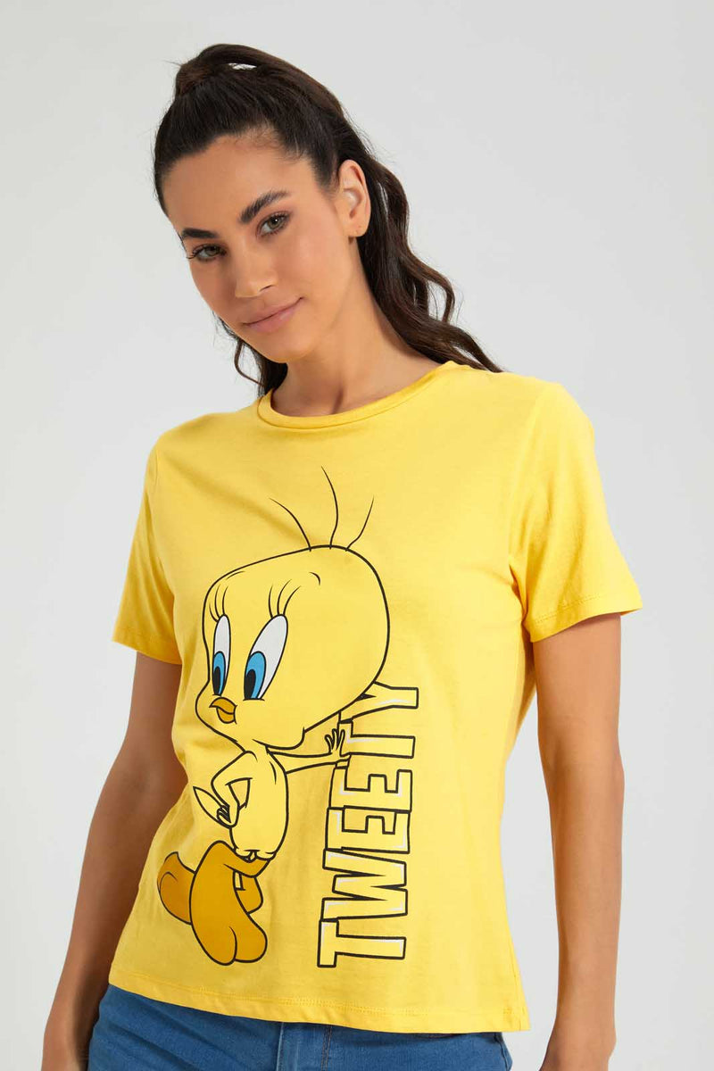 Redtag-Mustard-Tweety-Print-T-Shirt-Active-Tees-Women's-