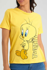 Redtag-Mustard-Tweety-Print-T-Shirt-Active-Tees-Women's-