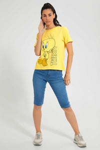 Redtag-Mustard-Tweety-Print-T-Shirt-Active-Tees-Women's-