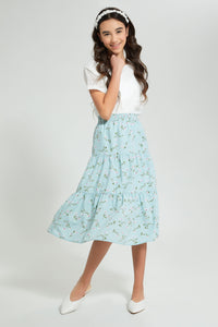 Redtag-Mint-Floral-Tiered-Skirt-Skirts-Senior-Girls-9 to 14 Years