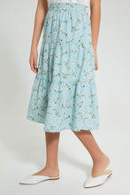 Load image into Gallery viewer, Redtag-Mint-Floral-Tiered-Skirt-Skirts-Senior-Girls-9 to 14 Years
