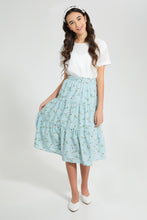 Load image into Gallery viewer, Redtag-Mint-Floral-Tiered-Skirt-Skirts-Senior-Girls-9 to 14 Years
