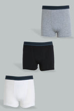 Load image into Gallery viewer, Redtag-Bsr-3-Pc-Pack-Boxer-Short-(Black/Grey-Mel/White)-Boxers-Senior-Boys-9 to 14 Years
