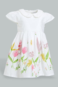 Redtag-Colar-Floral-Printed-Hem-Colour:White,-Filter:Infant-Girls-(3-to-24-Mths),-Infant-Girls-Dresses,-New-In,-New-In-ING,-Non-Sale,-S22B,-Section:Kidswear-Infant-Girls-3 to 24 Months