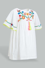 تنزيل الصورة على معرض الصور، Redtag-White-Embroideredroidered-Yoke-With-Flutter-Sleeves-Dresses-Infant-Girls-3 to 24 Months
