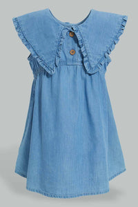 Redtag-Blue-Bib-Collar-Denim-Dress-Dresses-Infant-Girls-3 to 24 Months