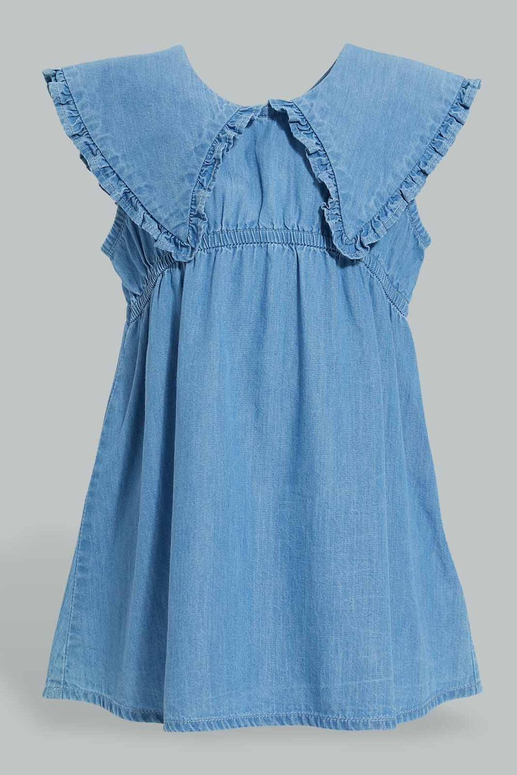 Redtag-Blue-Bib-Collar-Denim-Dress-Dresses-Infant-Girls-3 to 24 Months