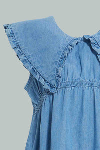 Redtag-Blue-Bib-Collar-Denim-Dress-Dresses-Infant-Girls-3 to 24 Months