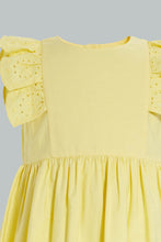 Load image into Gallery viewer, Redtag-Yellow-Schiffli-Tank-Straps-With-Ruffle-Sleeve-And-Scallop-Hem-Dresses-Infant-Girls-3 to 24 Months
