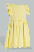 Load image into Gallery viewer, Redtag-Yellow-Schiffli-Tank-Straps-With-Ruffle-Sleeve-And-Scallop-Hem-Dresses-Infant-Girls-3 to 24 Months
