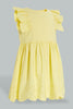 Redtag-Yellow-Schiffli-Tank-Straps-With-Ruffle-Sleeve-And-Scallop-Hem-Dresses-Infant-Girls-3 to 24 Months