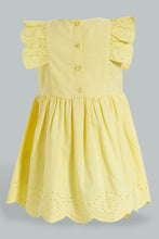 Load image into Gallery viewer, Redtag-Yellow-Schiffli-Tank-Straps-With-Ruffle-Sleeve-And-Scallop-Hem-Dresses-Infant-Girls-3 to 24 Months
