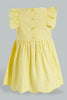 Redtag-Yellow-Schiffli-Tank-Straps-With-Ruffle-Sleeve-And-Scallop-Hem-Dresses-Infant-Girls-3 to 24 Months