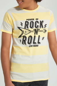 Redtag-White-Rock-N-Roll-T-Shirt-Striped-Senior-Boys-9 to 14 Years