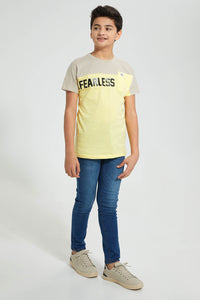 Redtag-Yellow-Fearless-T-Shirt-All-Over-Prints-Senior-Boys-9 to 14 Years