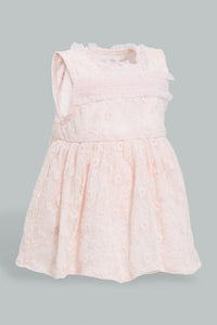 Redtag-Pink-Embroideredroidered-Mesh-Dress-Colour:Pink,-Filter:Baby-(0-to-12-Mths),-NBG-Dresses,-New-In,-New-In-NBG,-Non-Sale,-S22B,-Section:Kidswear-Baby-0 to 12 Months