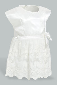 Redtag-White-Lilac-Frill-Dress-Colour:White,-Filter:Baby-(0-to-12-Mths),-NBF-Dresses,-New-In,-New-In-NBF,-Non-Sale,-S22B,-Section:Kidswear-Baby-0 to 12 Months