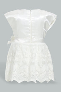 Redtag-White-Lilac-Frill-Dress-Colour:White,-Filter:Baby-(0-to-12-Mths),-NBF-Dresses,-New-In,-New-In-NBF,-Non-Sale,-S22B,-Section:Kidswear-Baby-0 to 12 Months