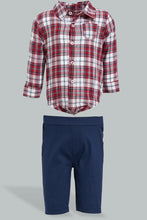 تنزيل الصورة على معرض الصور، Redtag-Navy-Check-Shirt-&amp;-Trouser-Set-Colour:Navy,-Filter:Baby-(0-to-12-Mths),-NBF-Gift-Sets,-New-In,-New-In-NBF,-Non-Sale,-S22B,-Section:Kidswear-Baby-0 to 12 Months
