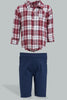 Redtag-Navy-Check-Shirt-&-Trouser-Set-Colour:Navy,-Filter:Baby-(0-to-12-Mths),-NBF-Gift-Sets,-New-In,-New-In-NBF,-Non-Sale,-S22B,-Section:Kidswear-Baby-0 to 12 Months