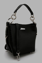 Load image into Gallery viewer, Redtag-Black-Croc-Textured-Bucket-Bag-Cross-Body-Bags-Women-
