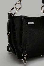 Load image into Gallery viewer, Redtag-Black-Croc-Textured-Bucket-Bag-Cross-Body-Bags-Women-
