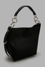 Load image into Gallery viewer, Redtag-Black-Croc-Textured-Bucket-Bag-Cross-Body-Bags-Women-
