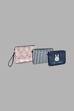 Load image into Gallery viewer, Navy And Pink Printed Cosmetic Pouch (3 Piece)
