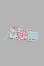 Load image into Gallery viewer, Pink And Blue Floral Print Cosmetic Pouch (3 Piece)
