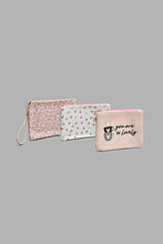 Load image into Gallery viewer, Pink And White Printed Cosmetic Pouch (3 Piece)
