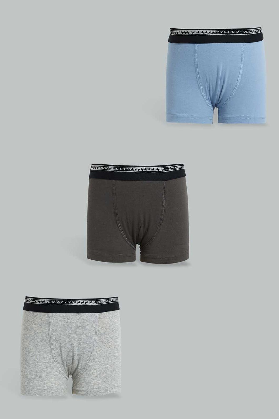 Redtag-Grey-Marl-/Blue--/-Charcoal3-Pack-Boxers-Boxers-Boys-2 to 8 Years