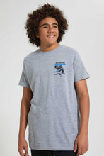 Load image into Gallery viewer, Redtag-Grey-Mel-Front-&amp;-Back-Print-T-Shirt-All-Over-Prints-Senior-Boys-9 to 14 Years
