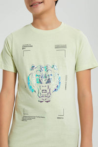 Redtag-Lion-Face-Foil-Print-T-Shirt-All-Over-Prints-Senior-Boys-9 to 14 Years