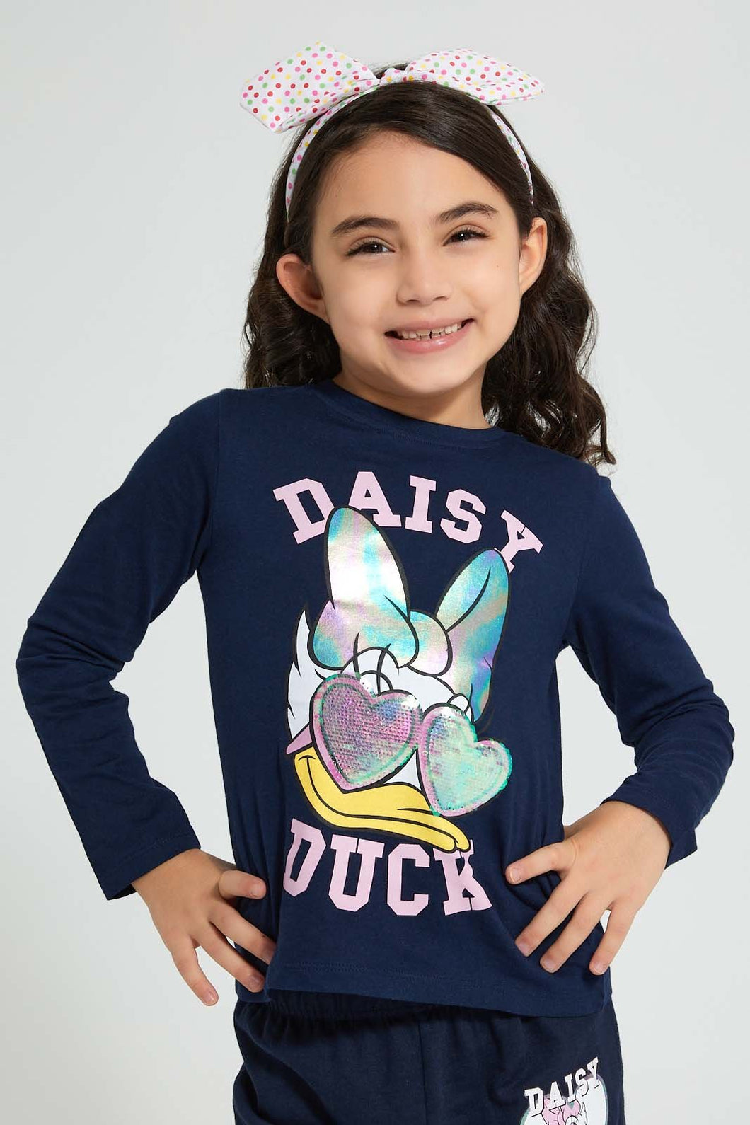 Navy Daisy Duck Long Sleeve T-Shirt