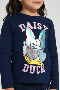 Navy Daisy Duck Long Sleeve T-Shirt