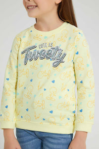 Redtag-Yellow-Printed-Tweety-SweaT-Shirt-Sweatshirts-Girls-2 to 8 Years