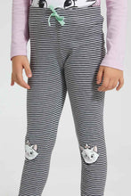 Load image into Gallery viewer, Redtag-Grey-Marie-Striped-Print-Legging-Leggings-Girls-2 to 8 Years
