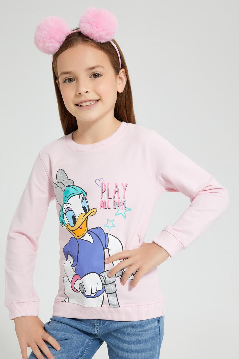 Redtag-Pink-Donald-Duck-Print-SweaT-Shirt-Sweatshirts-Girls-2 to 8 Years